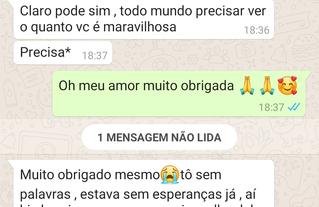 Mensagem partilhada por cliente sobre reconciliação amorosa