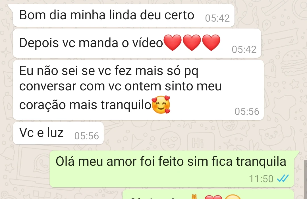 Mensagem de cliente sobre experiência de orientação espiritual